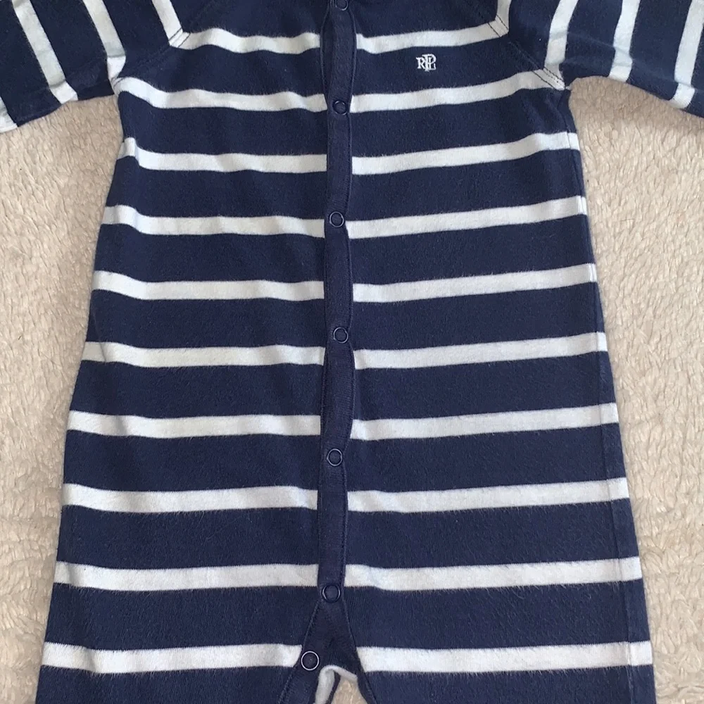 Ralph Lauren 6M Navy Blue & White Stripe Romper EUC Coverall